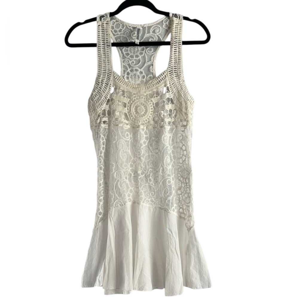 Monoreno White Lace Dress Crochet. Embellished Beach Boho Festival Size M EUC